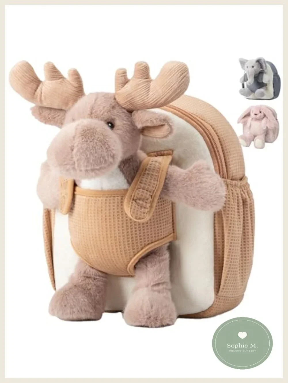 Moonkie Reindeer Toddler Backpack Plush Take-Along Toy Soft Travel Daycare